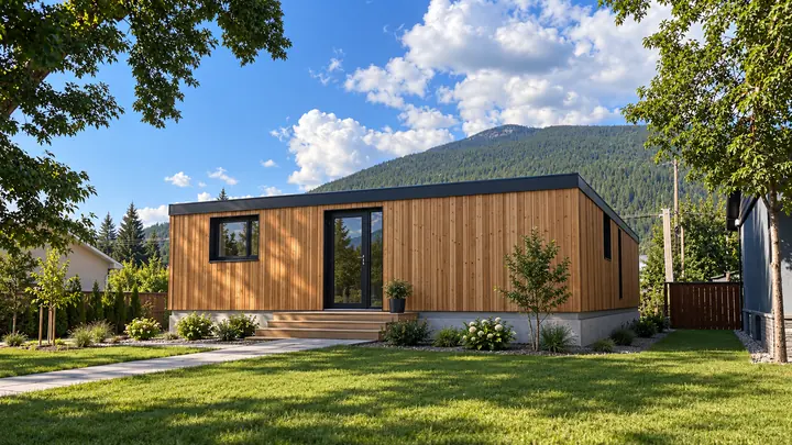 Visualização (IA) da casa com acabamento exterior